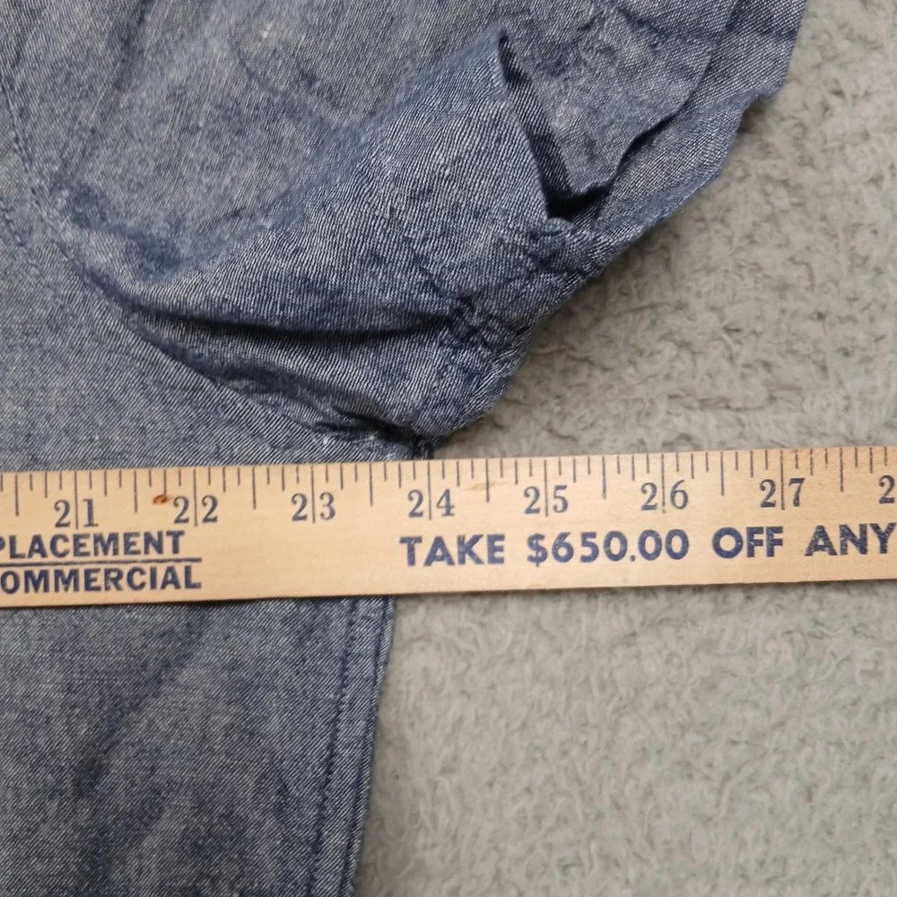 Banana Republic Men's Large Linen Slim Fit Short‎ Sleeve Button-Up Shirt Blue